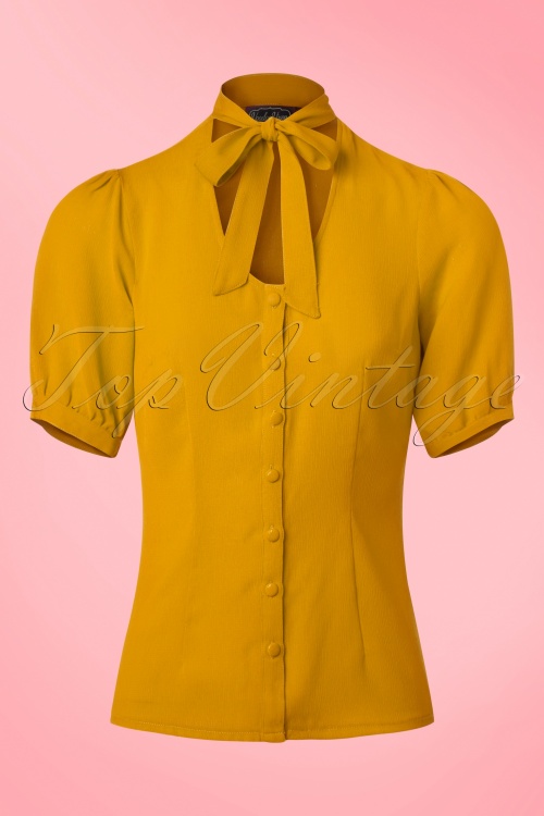 Vixen - 40s Candice Bow Blouse in Mustard Yellow 2