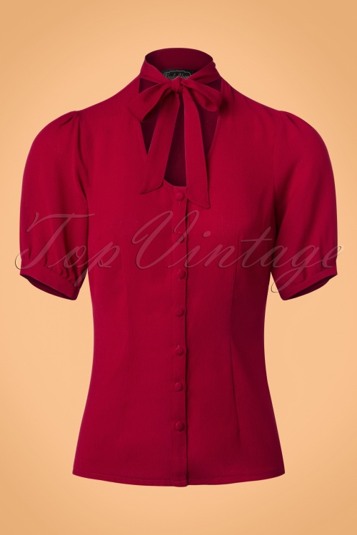 Vixen - 40s Candice Bow Blouse in Dark Red 2