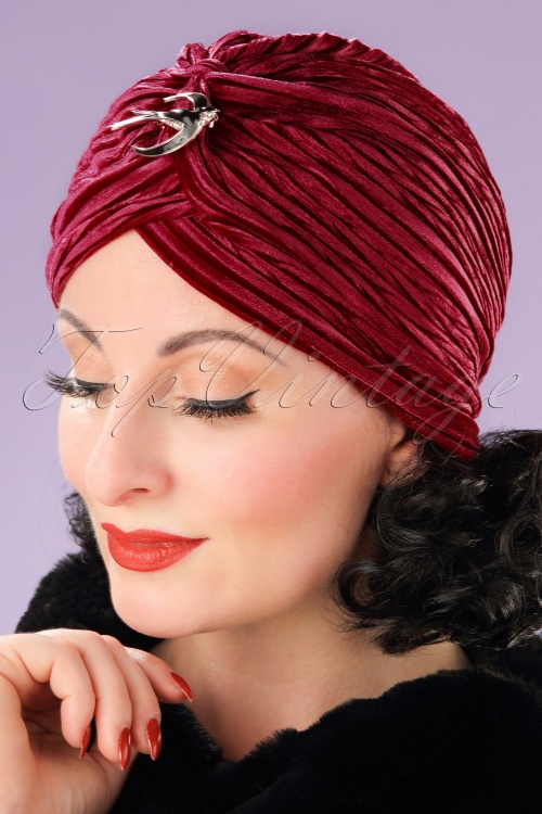 Vixen - 20s Viola Velvet Turban Hat in Red  2