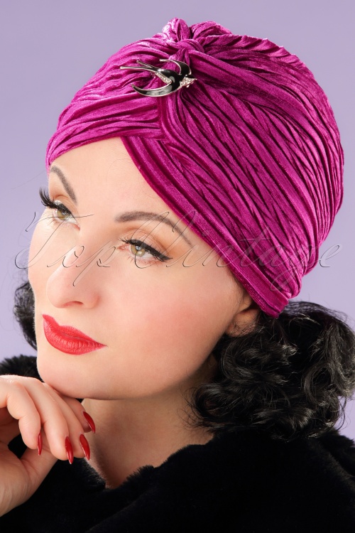 Vixen - 20s Viola Velvet Turban Hat in Pink