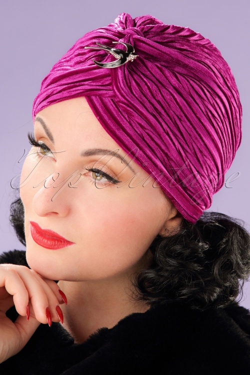 Vixen - Viola Velvet Turban Hat Années 20 en Rose