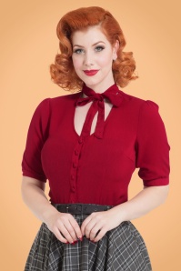 Vixen - 40s Candice Bow Blouse in Dark Red