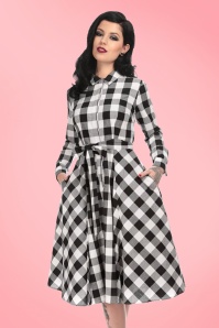 Collectif Clothing - Mara geruite blouse-jurk in zwart en wit 8