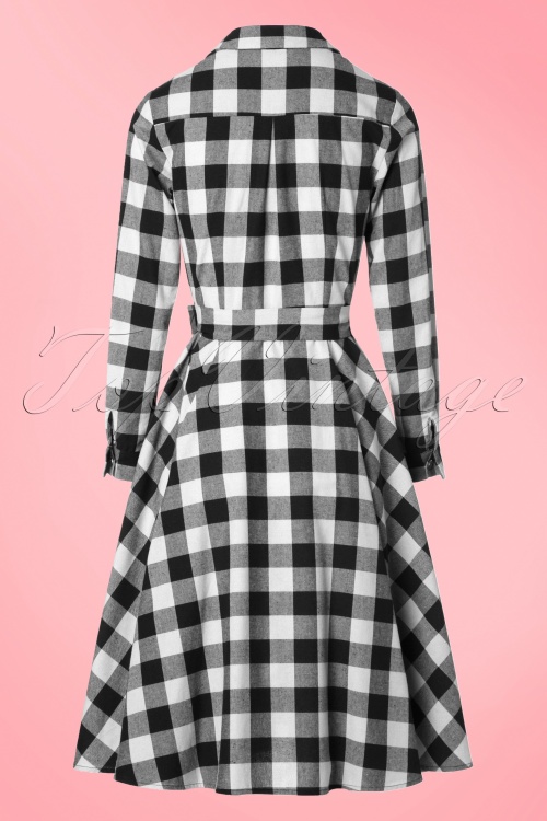 Collectif Clothing - Mara Checked Shirt Dress Années 1950 en Noir et Blanc 5