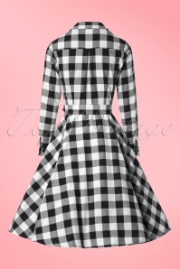 Collectif Clothing - Mara Checked Shirt Dress Années 1950 en Noir et Blanc 6