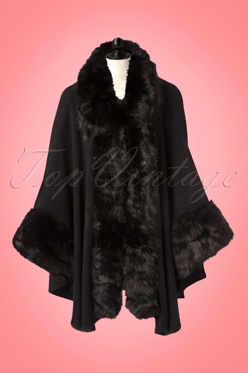 Vixen - 50s Agatha Faux Fur Cape Coat in Black 4
