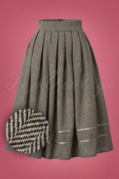 Banned Retro - 50s Izzy Swing Skirt in Herringbone Grey