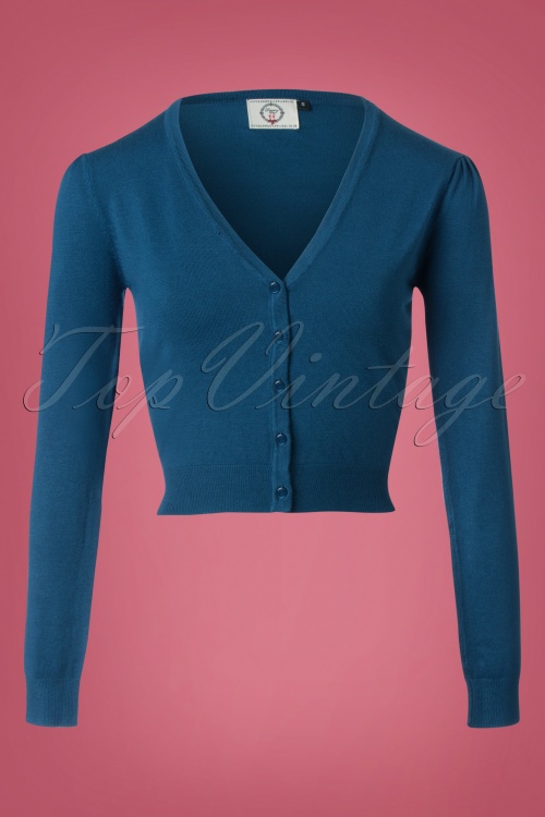 Banned Retro - Klein luxe cropped vestje in groenblauw