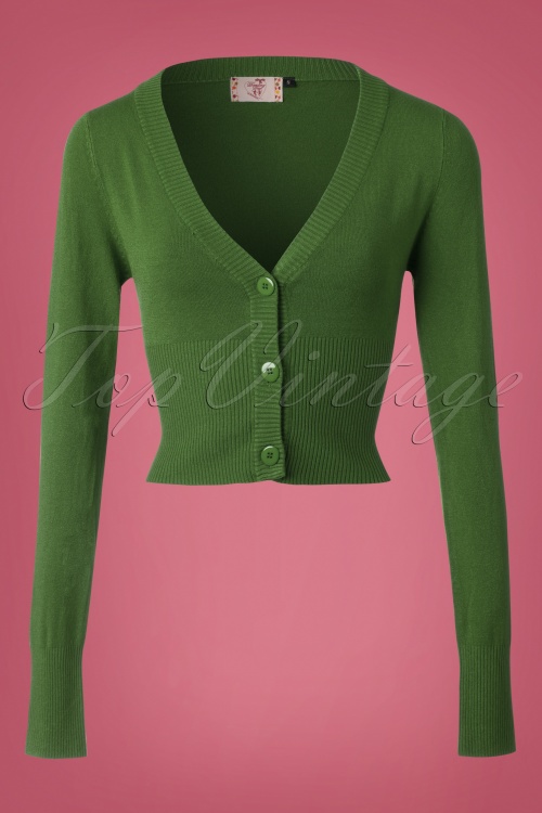 Banned Retro - 50s Lets Go Dancing Cardigan in Olive Green