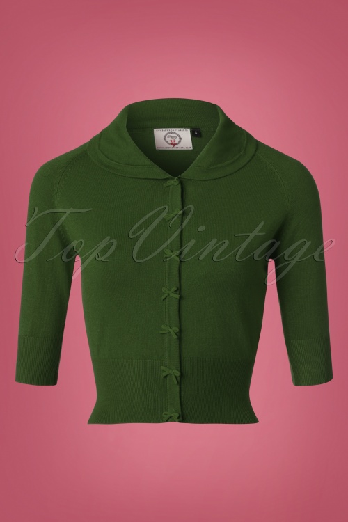 Banned Retro - 40s April Bow Cardigan in Forest Green