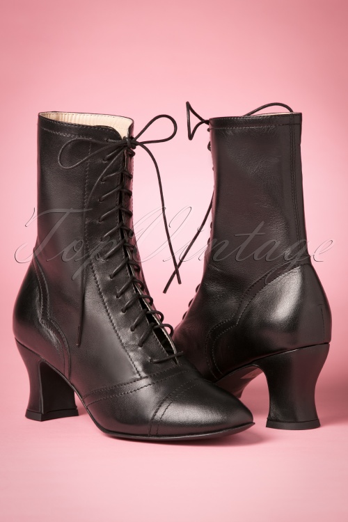 Miss L-Fire - 40s Frida Lace Up Booties in Black