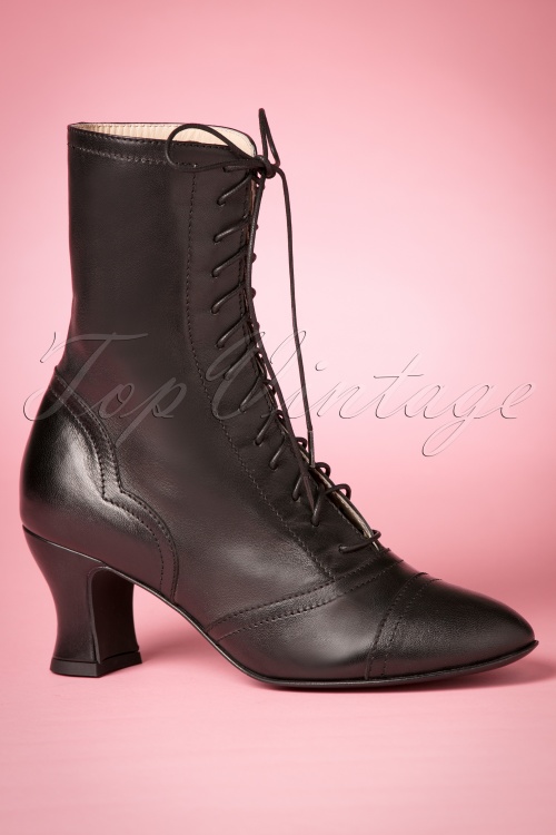 Miss L-Fire - 40s Frida Lace Up Booties in Black 3