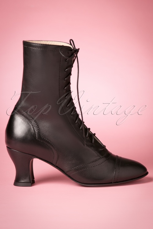 Miss L-Fire - 40s Frida Lace Up Booties in Black 4