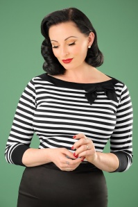 Steady Clothing - TopVintage Exclusive ~ 50s Bianca Bow Boatneck Top in Black and White Stripes
