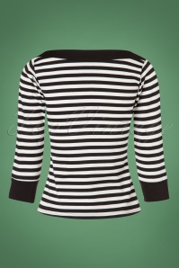 Steady Clothing - Bianca Bow Boatneck Top Années 1950 rayé en Noir et Blanc 4
