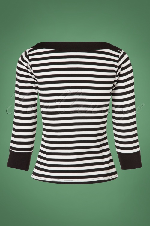 Steady Clothing - TopVintage Exclusive ~ 50s Bianca Bow Boatneck Top in Black and White Stripes 4