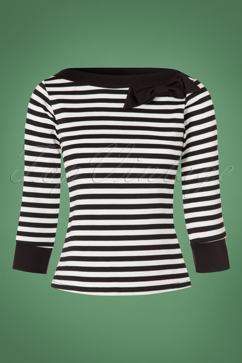 TopVintage Exclusive 50s Bianca Bow Boatneck Top in Black and White