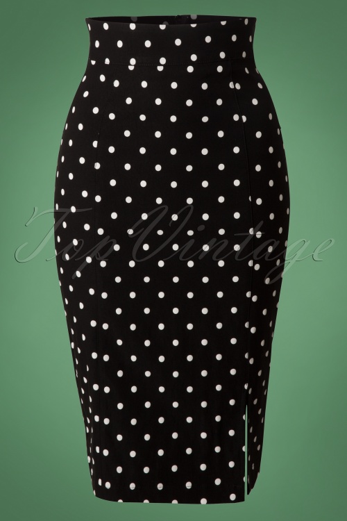 Steady Clothing - 50s Diva Polkadot Pencil Skirt in Black 2