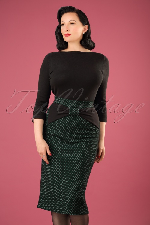 Miss Candyfloss - 50s Victoria Polkadot Pencil Skirt in Emerald and Black