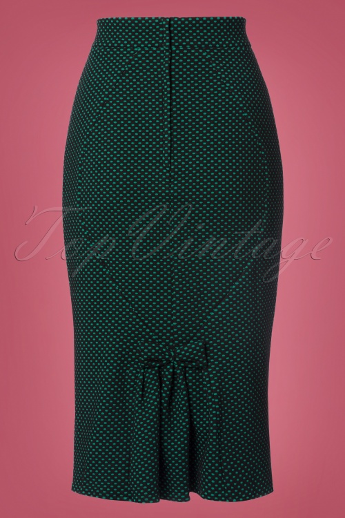 Miss Candyfloss - 50s Victoria Polkadot Pencil Skirt in Emerald and Black 5