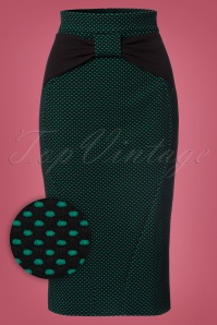 Miss Candyfloss - 50s Victoria Polkadot Pencil Skirt in Emerald and Black 2