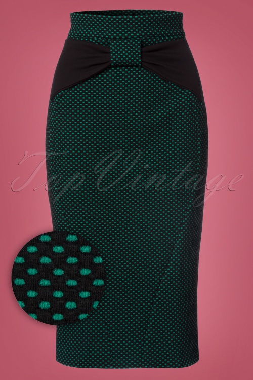 Miss Candyfloss - 50s Victoria Polkadot Pencil Skirt in Emerald and Black 2