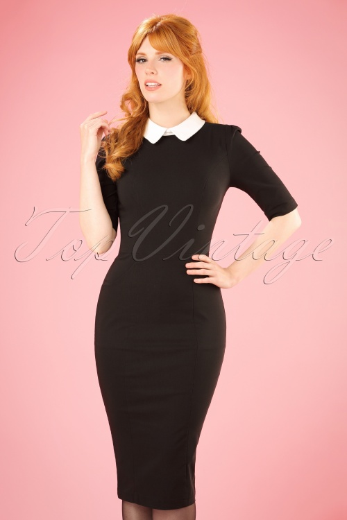 Collectif Clothing - 50s Winona Pencil Dress in Black and White