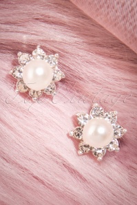 ZaZoo - 50s Small Pearl and Clear Stones Earstuds in Silver