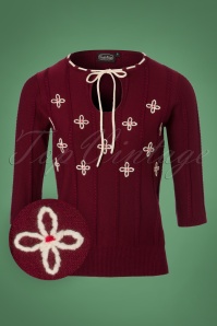 Vixen - 50s Chloe Floral Sweater in Burgundy 4