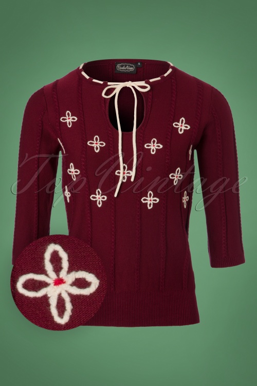 Vixen - 50s Chloe Floral Sweater in Burgundy 4