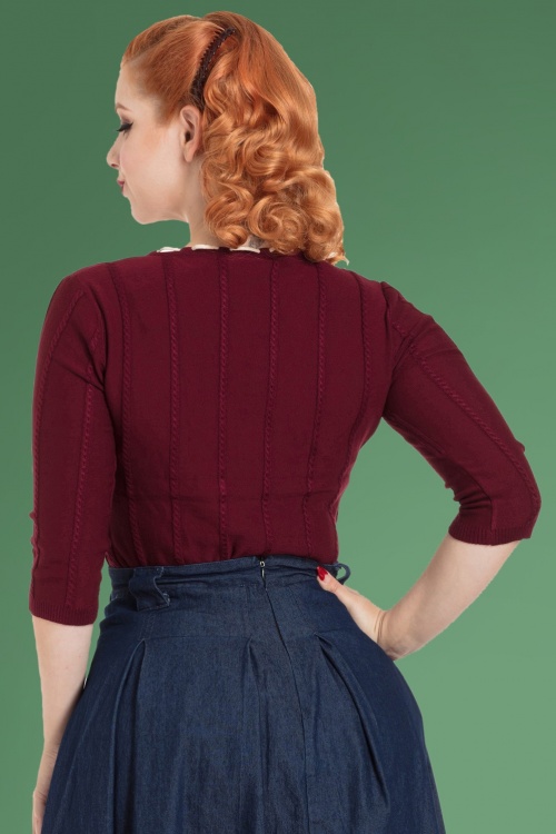 Vixen - 50s Chloe Floral Sweater in Burgundy 6