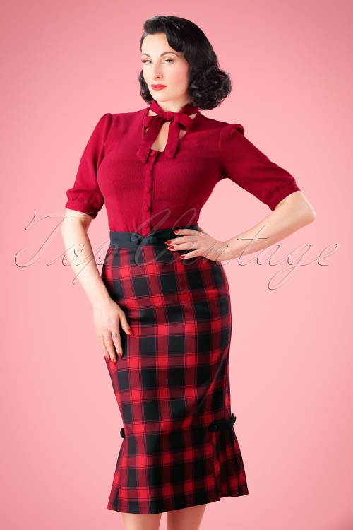 Vixen - 40s Frenchie Pencil Skirt in Red 2