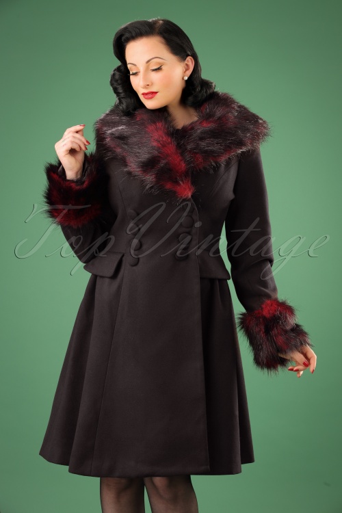 Bunny Rock Noir Faux Fur Black and Red Coat 152 10 16730 20151021 0012W