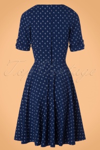 Unique Vintage - Robe Années 50 Delores Anchor Swing Dress en Bleu Marine 6