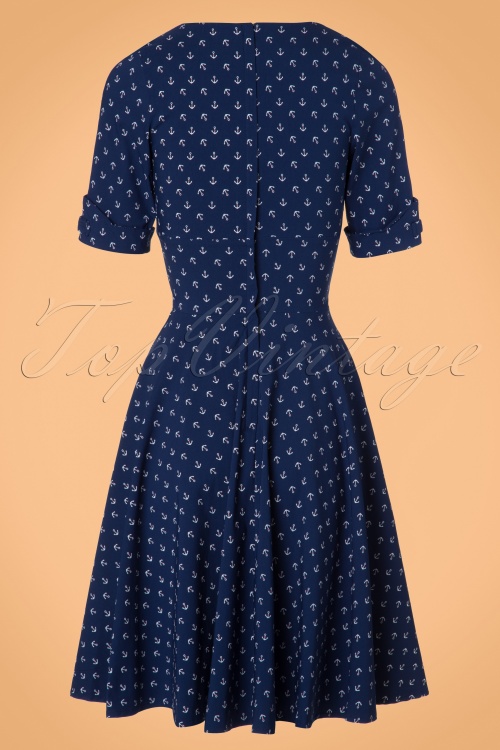 Unique Vintage - 50s Delores Anchor Swing Dress in Blue 6