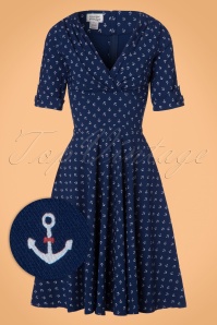 Unique Vintage - Robe Années 50 Delores Anchor Swing Dress en Bleu Marine 2