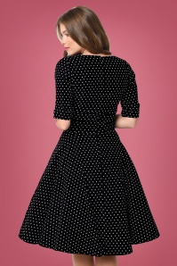 Unique Vintage - 50s Delores Polkadots Swing Dress in Black 10