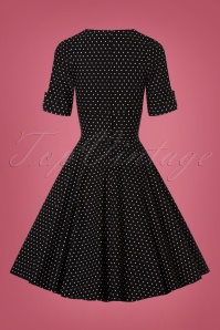 Unique Vintage - 50s Delores Polkadots Swing Dress in Black 7