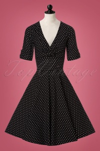 Unique Vintage - 50s Delores Polkadots Swing Dress in Black 3