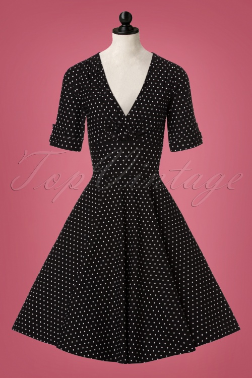 Unique Vintage 1950s Black Delores Sleeved Swing Dress