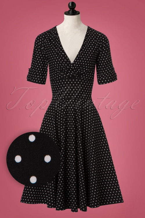 Unique Vintage - 50s Delores Polkadots Swing Dress in Black 2