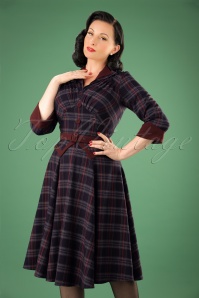 Miss Candyfloss - 50s Brianna Tartan Swing Dress in Navy and Wine