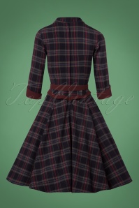 Miss Candyfloss - 50s Brianna Tartan Swing Dress in Navy and Wine 8
