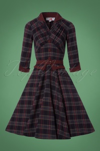 Miss Candyfloss - 50s Brianna Tartan Swing Dress in Navy and Wine 4