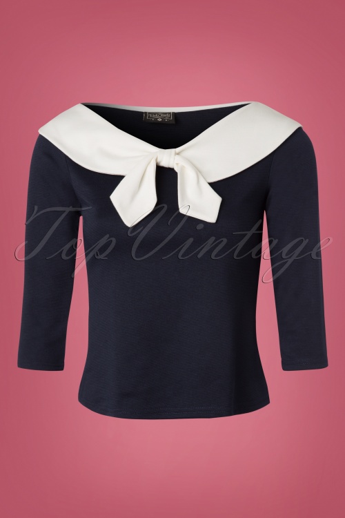 Steady Clothing - TopVintage exclusive ~ 50s Betsy Tie Top in Navy and Cream