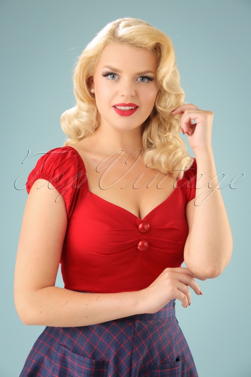 Collectif Clothing - 50s Dolores Atomic Harlequin Top in Red and Jade