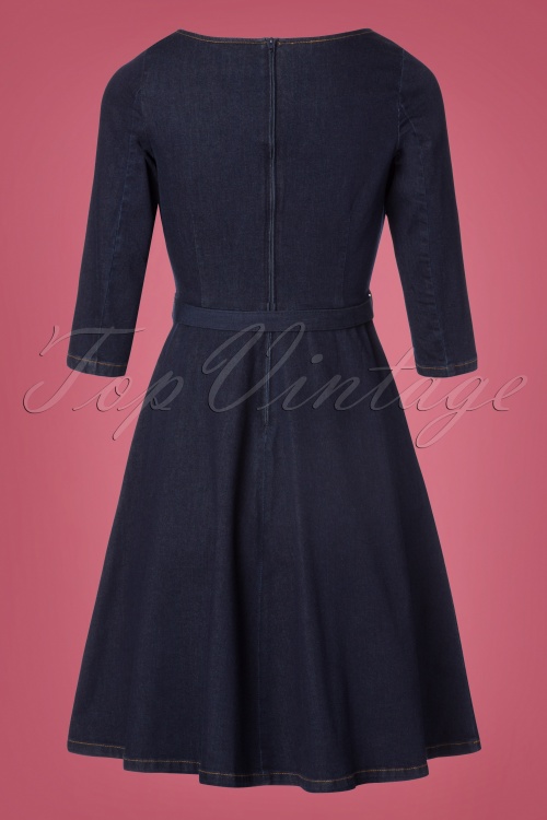 King Louie - Betty Denim Dress 3/4 Sleeve Années 60 en Bleu Encre 5