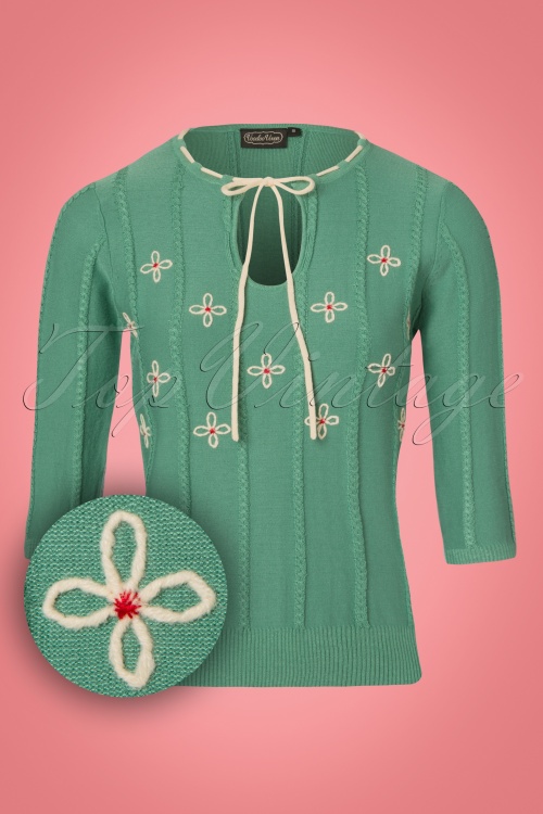 Vixen - 50s Fearne Floral Sweater in Green 2