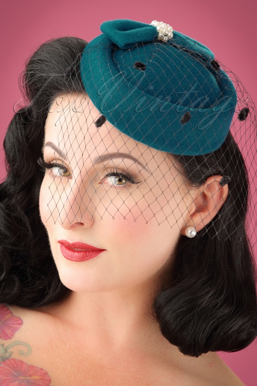 Banned Retro - Judy Hat Années 50 en Bleu Canard