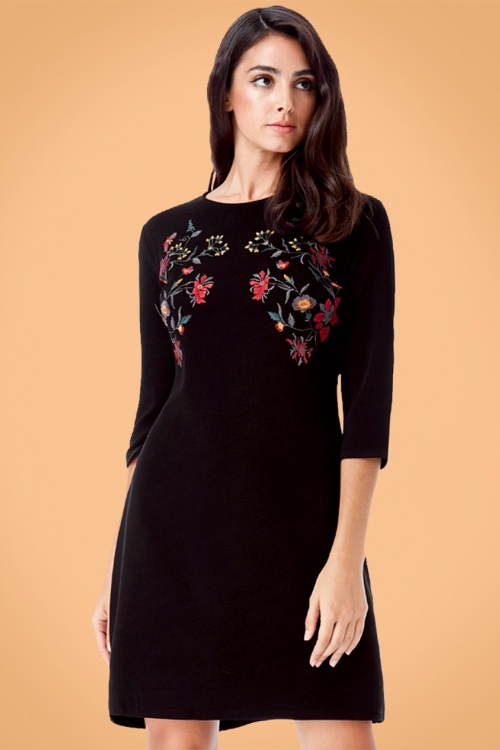 Vintage Chic for Topvintage - 60s Emmy Embroidered Dress in Black 3